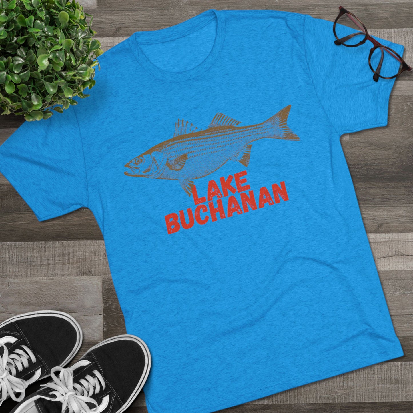 Lake Buchanan Fishing Tee, Unisex Crew Neck Shirt, Summer Lake Apparel, Gift for Fishermen, Outdoor Adventure T-Shirt, Lake House Style