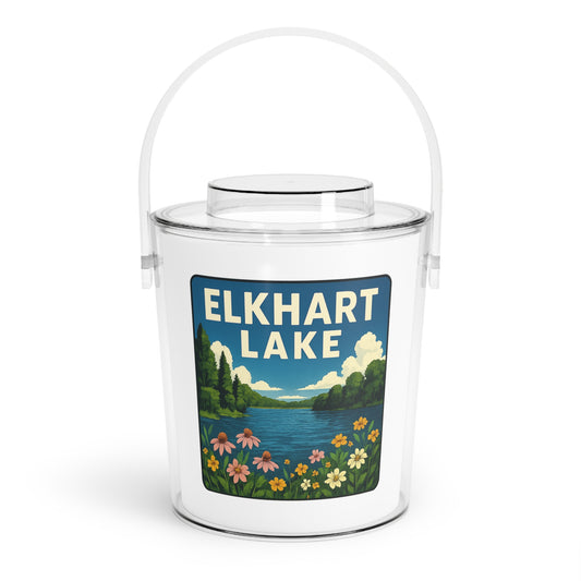 Elkhart Lake Charming Lake House Ice Bucket with Tongs, Summer Party Essential, Outdoor Gatherings, Vintage Lake Decor, Unique Gifts for Hosts