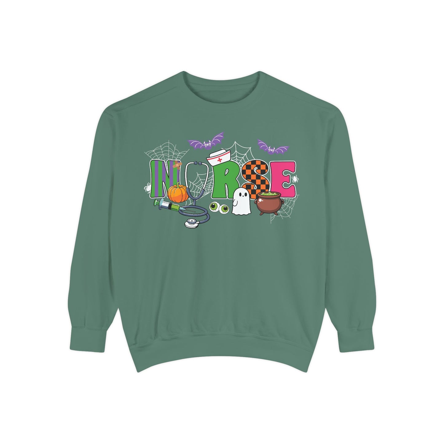 Halloween Nurse Sweatshirt, Spooky Medical Apparel, Unisex Garment-Dyed Hoodie, Nurse Gift, Fall Fashion Sweatshirt