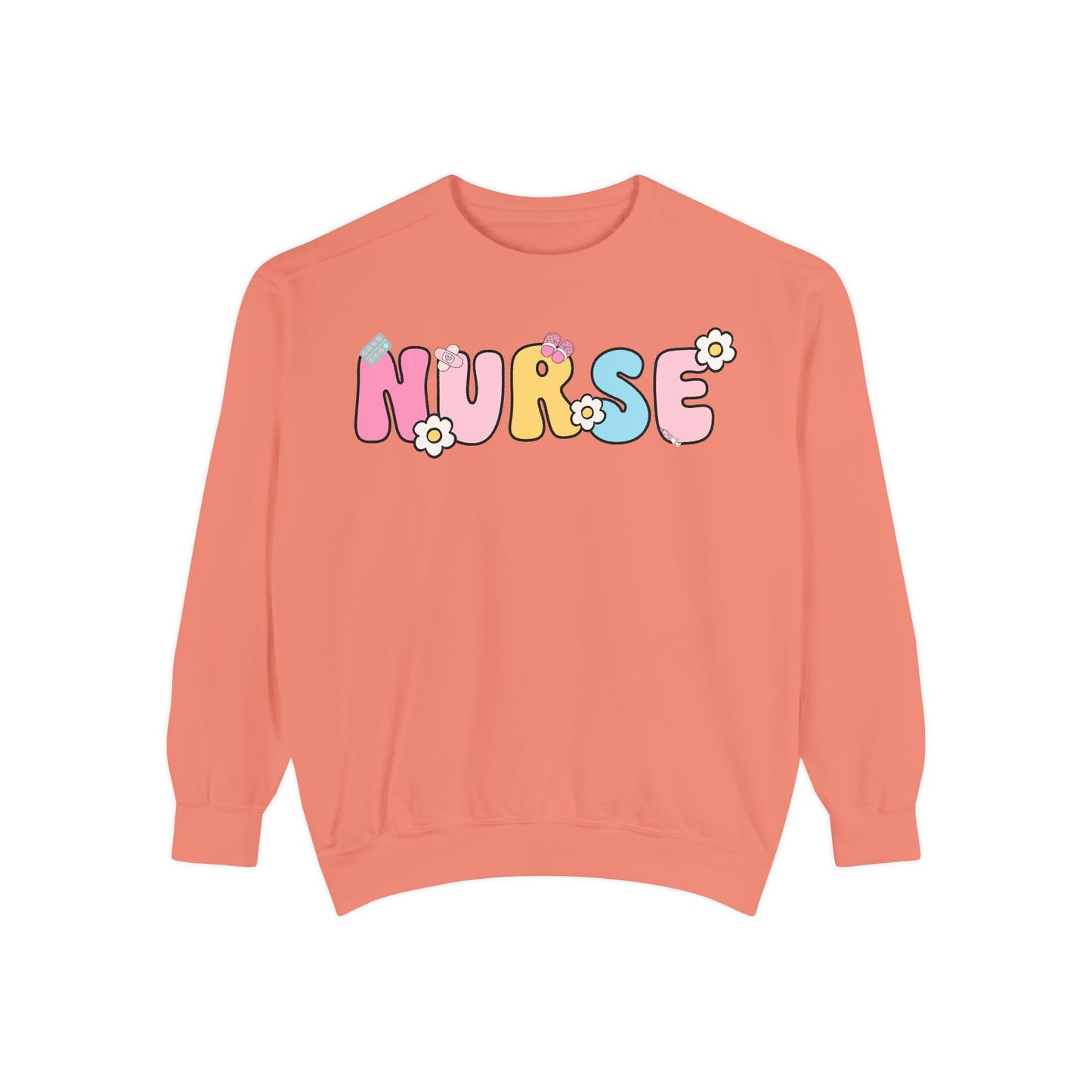Nurse Sweatshirt, Unisex Garment-Dyed Pullover, Gift for Nurses, Cozy Medical Apparel, Flower Power Sweatshirt, Nursing School