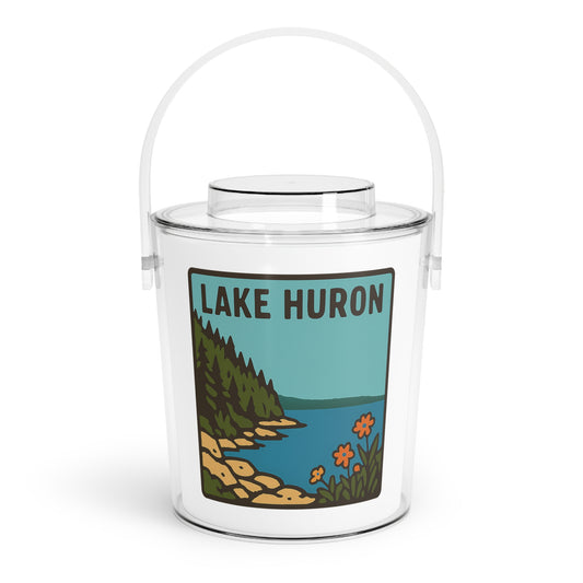 Lake Huron Charming Lake House Ice Bucket with Tongs, Summer Party Essential, Outdoor Gatherings, Vintage Lake Decor, Unique Gifts for Hosts