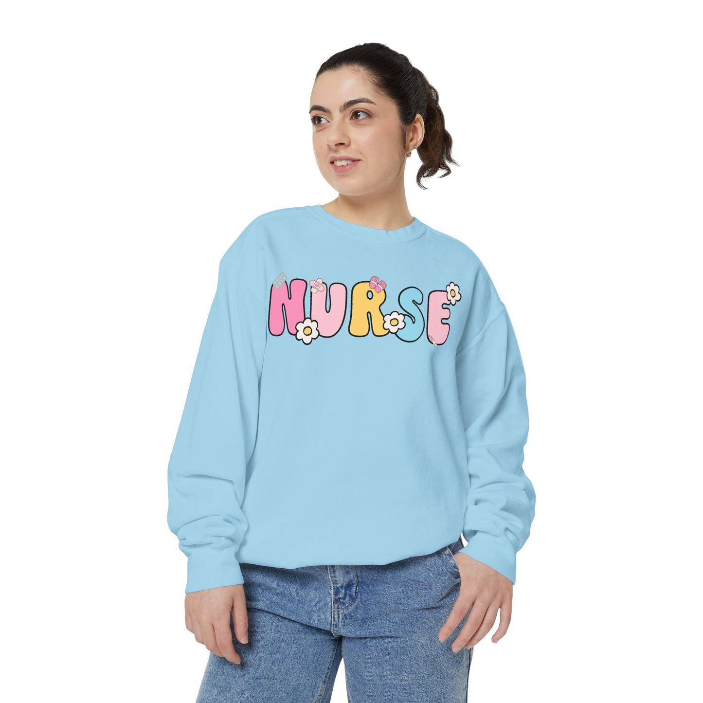 Nurse Sweatshirt, Unisex Garment-Dyed Pullover, Gift for Nurses, Cozy Medical Apparel, Flower Power Sweatshirt, Nursing School