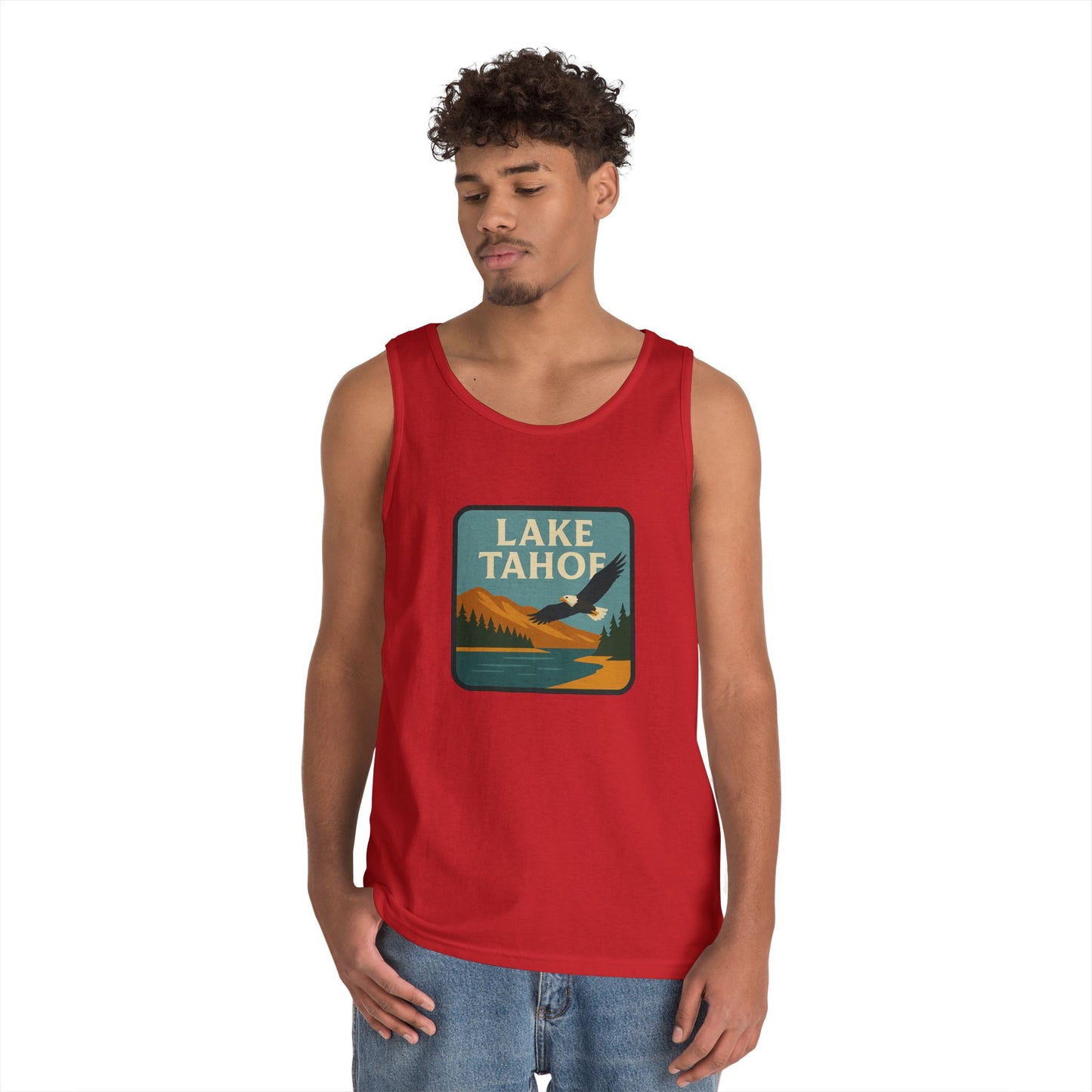 Lake Tahoe Vintage Unisex Heavy Cotton Tank Top, Summer Shirt, Lake Apparel, Outdoor Activity, Gift for Nature Lovers