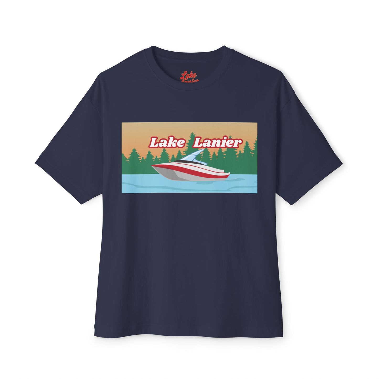 Lake Lanier Sunset Boxy Tee, Relaxed Summer Shirt, Unisex Tee, Vacation Wear, Boating Gift, Lake Life Apparel
