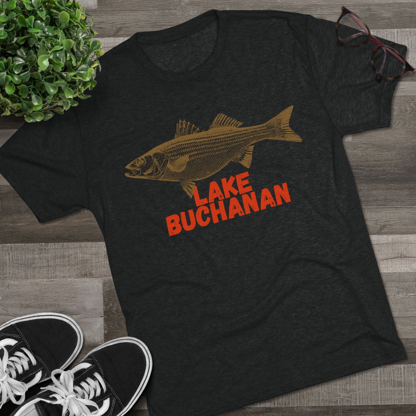 Lake Buchanan Fishing Tee, Unisex Crew Neck Shirt, Summer Lake Apparel, Gift for Fishermen, Outdoor Adventure T-Shirt, Lake House Style