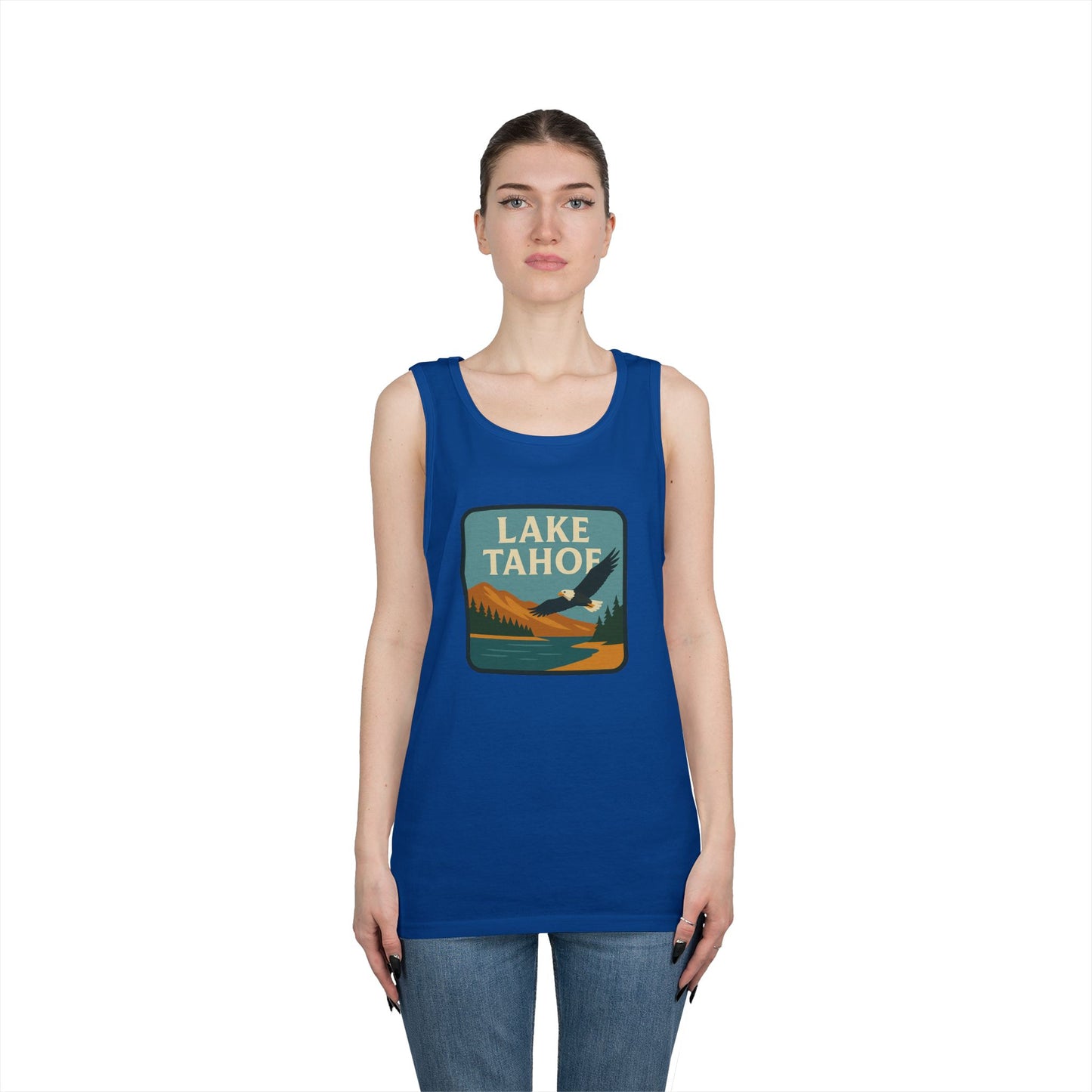Lake Tahoe Vintage Unisex Heavy Cotton Tank Top, Summer Shirt, Lake Apparel, Outdoor Activity, Gift for Nature Lovers