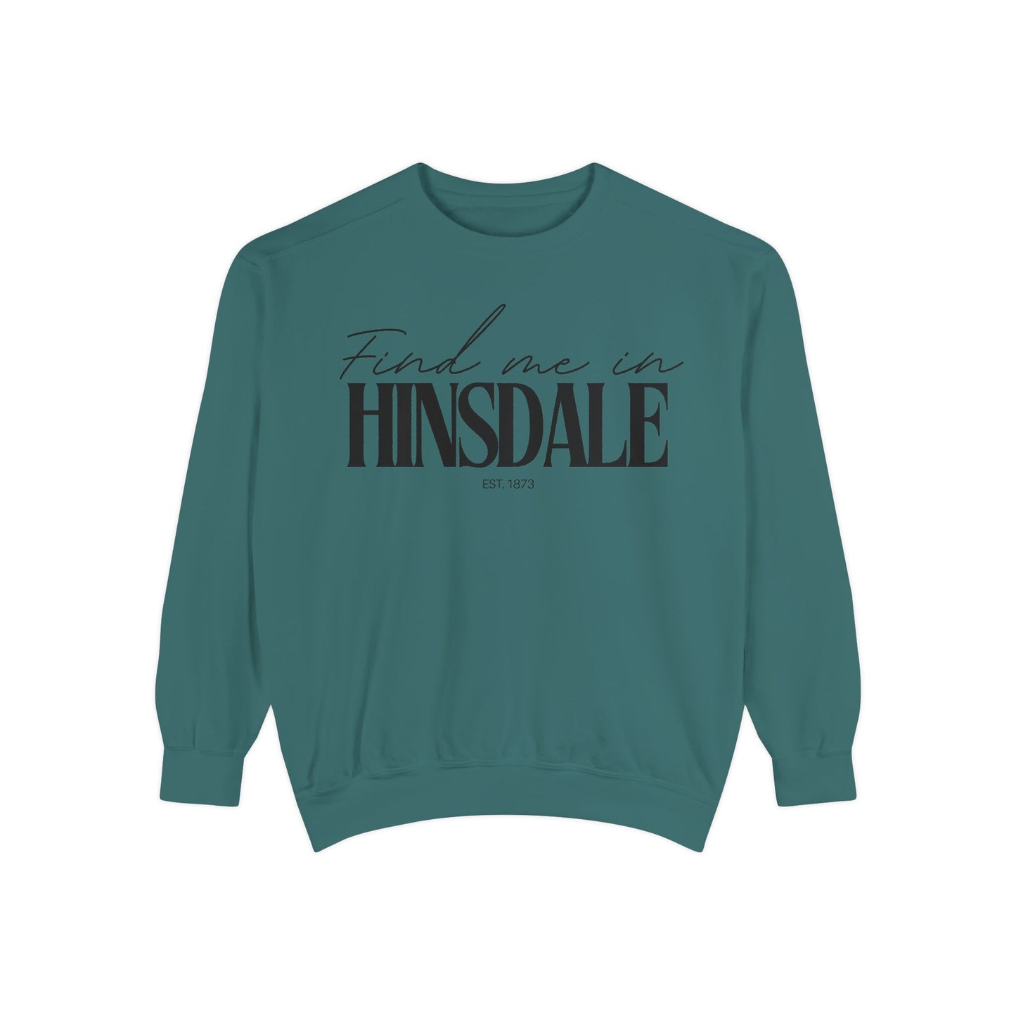 Hinsdale Cozy Sweatshirt, Unisex Garment-Dyed Crew, Casual Wear, Gift for Friends, Fall Fashion, Lounge Style