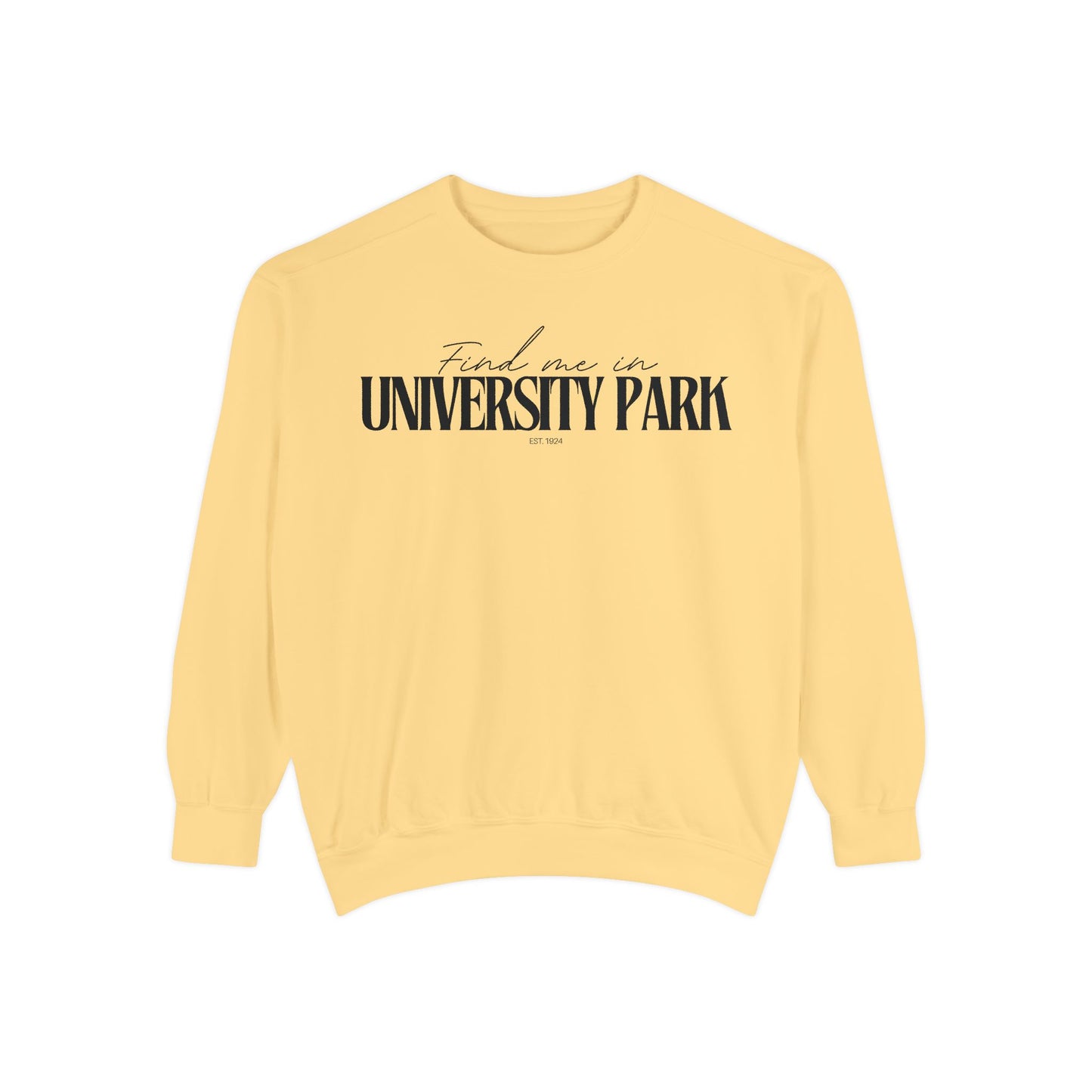 University Park Cozy Sweatshirt, Unisex Garment-Dyed Crew, Casual Wear, Gift for Friends, Fall Fashion, Lounge Style