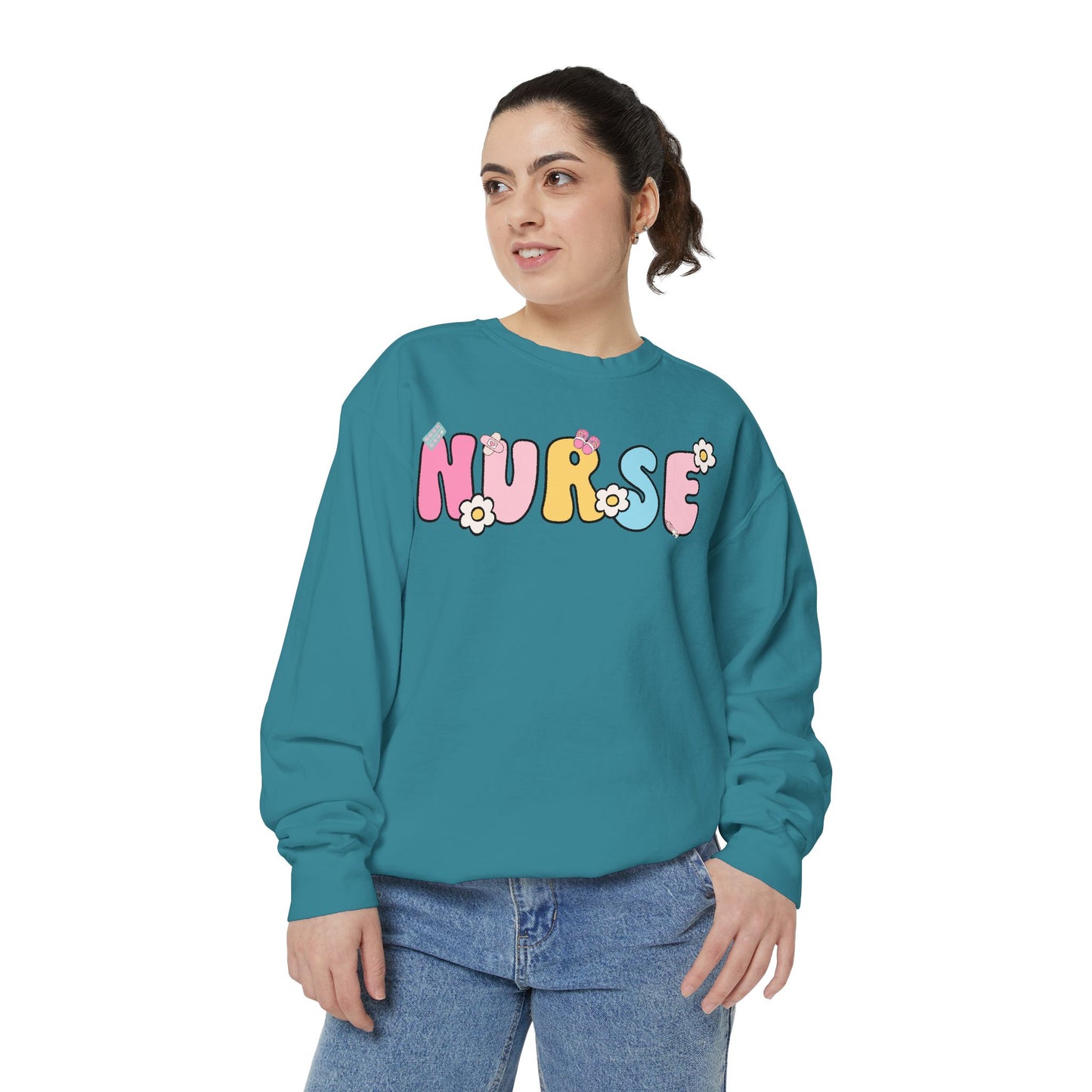 Nurse Sweatshirt, Unisex Garment-Dyed Pullover, Gift for Nurses, Cozy Medical Apparel, Flower Power Sweatshirt, Nursing School