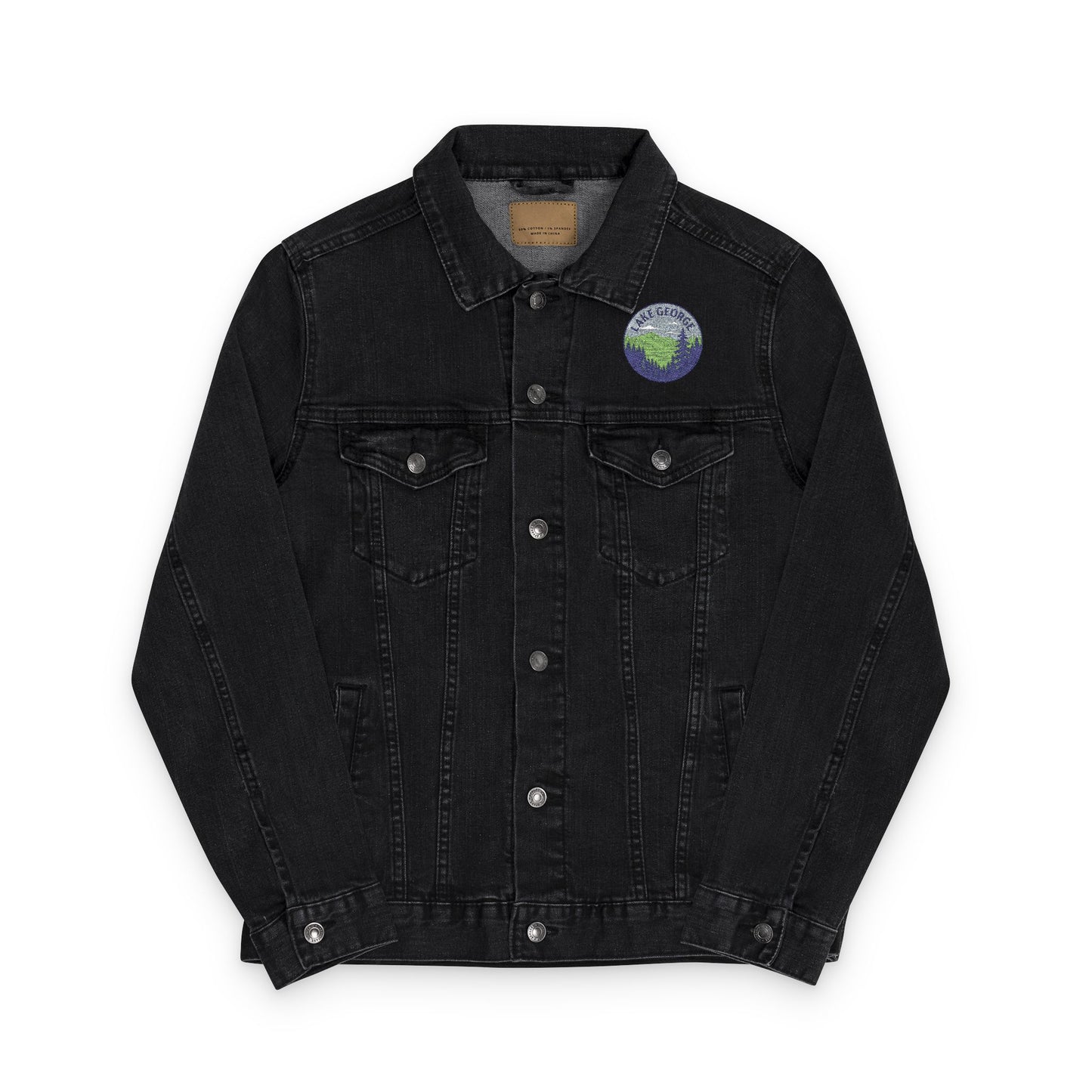 Lake George Unisex Embroidered Denim Jacket - Trendy Fall Fashion, Casual Layering, Everyday Wear, Stylish Gift, Unique Statement Piece
