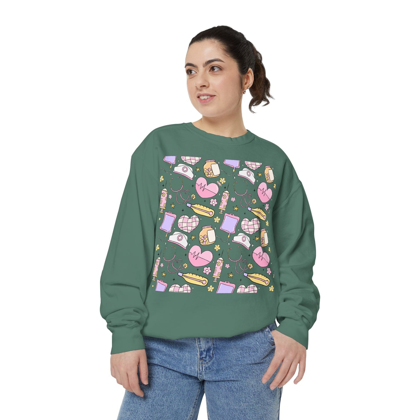 Nurse Cute Patterned Unisex Sweatshirt - Cozy Gift for Her, Trendy Casual Wear, Perfect for Fall, Spring, Birthdays, Love, Friendship