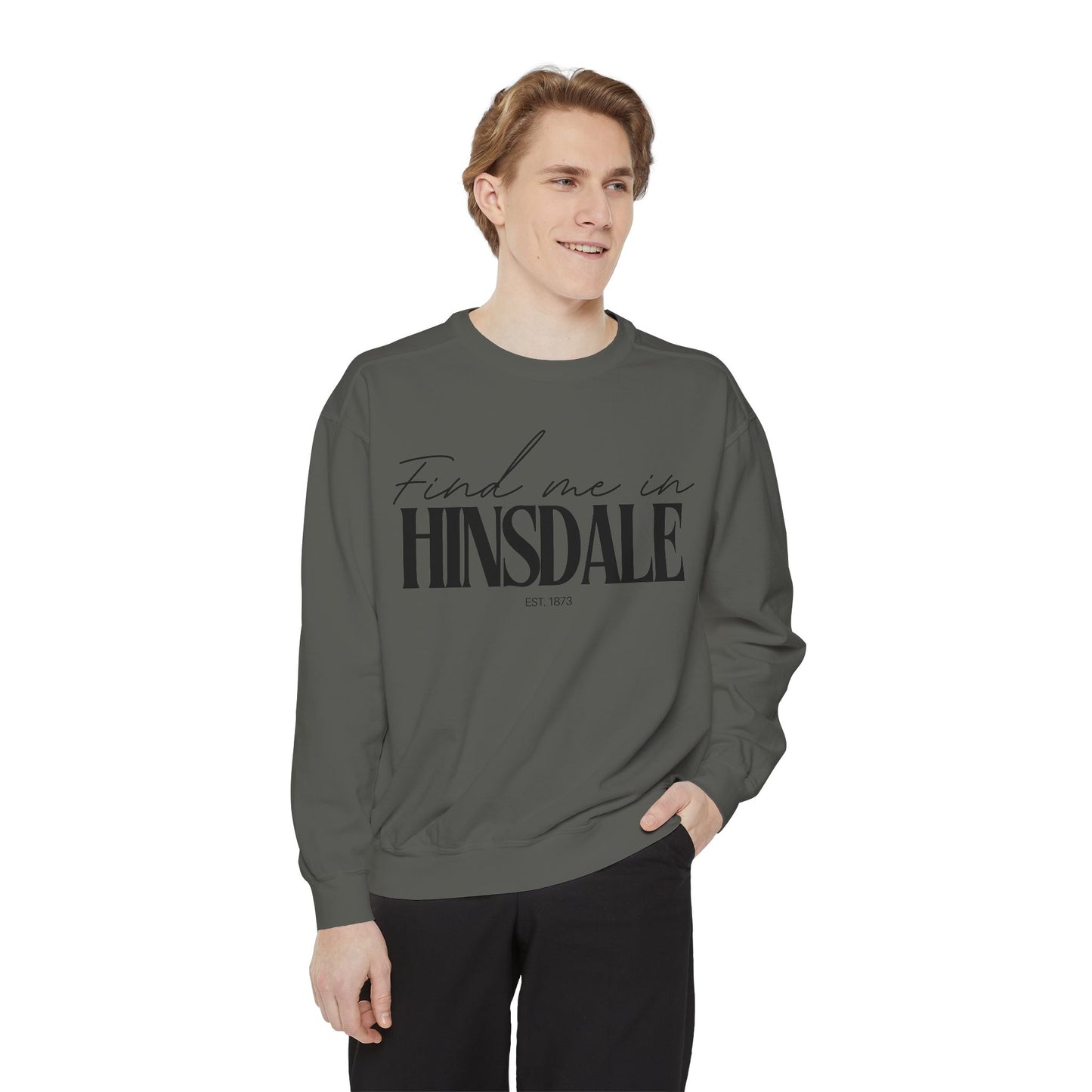 Hinsdale Cozy Sweatshirt, Unisex Garment-Dyed Crew, Casual Wear, Gift for Friends, Fall Fashion, Lounge Style