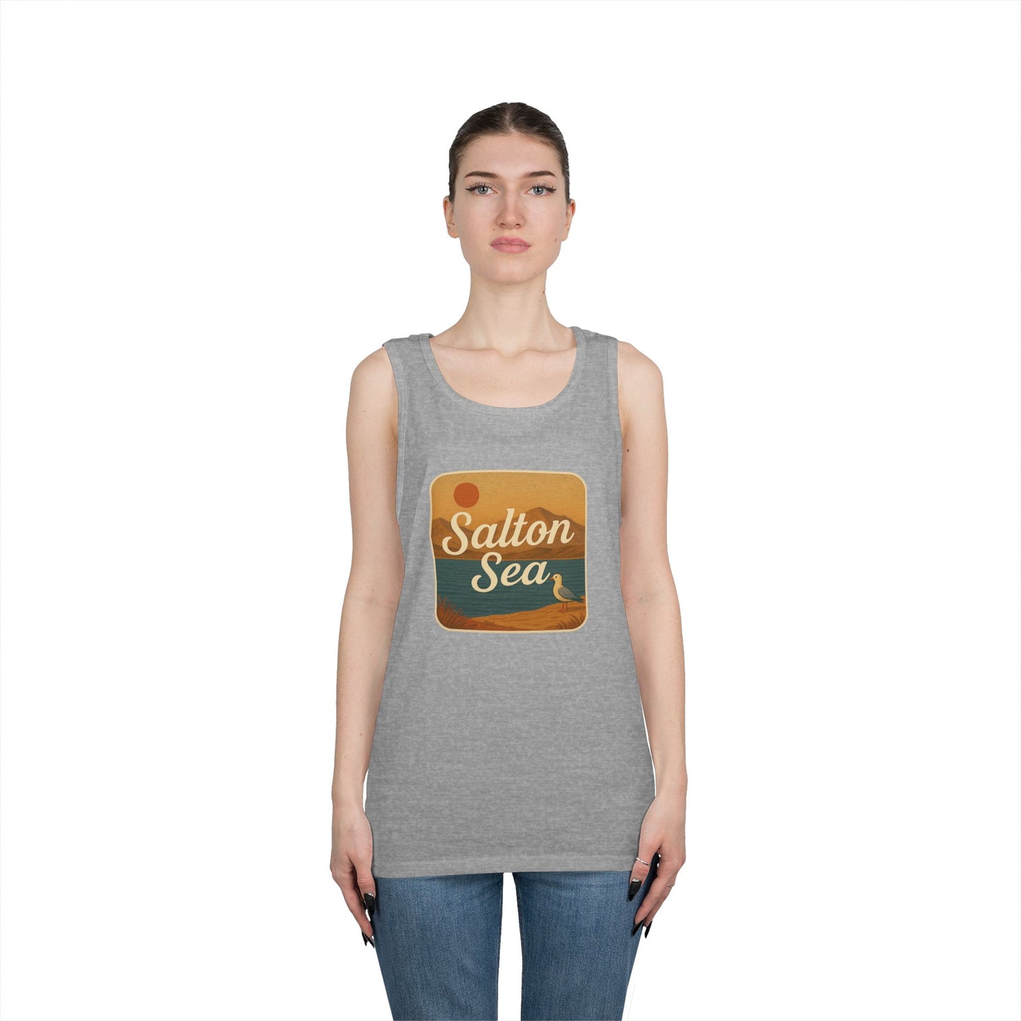 Salton Sea Vintage Unisex Heavy Cotton Tank Top, Summer Shirt, Lake Apparel, Outdoor Activity, Gift for Nature Lovers