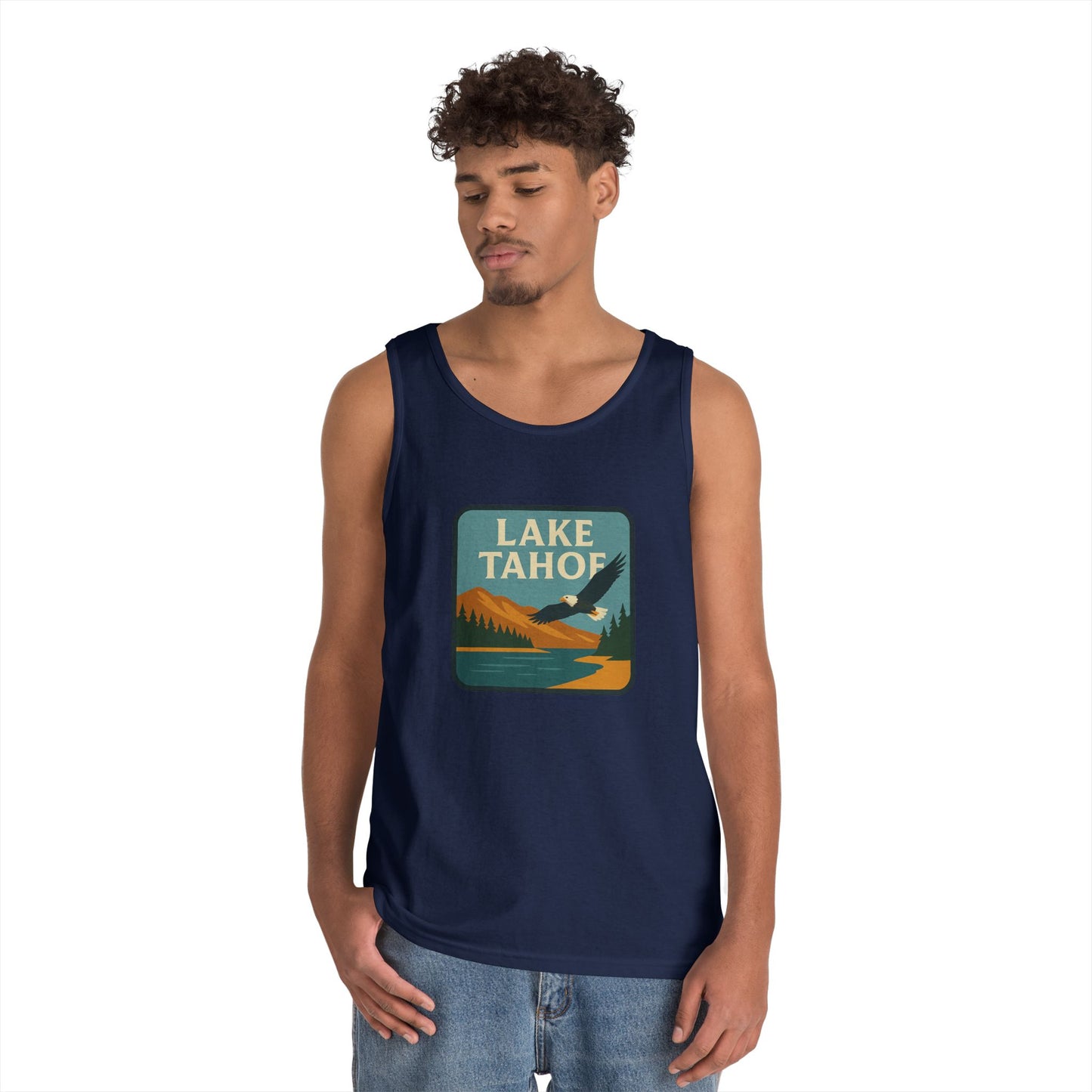 Lake Tahoe Vintage Unisex Heavy Cotton Tank Top, Summer Shirt, Lake Apparel, Outdoor Activity, Gift for Nature Lovers