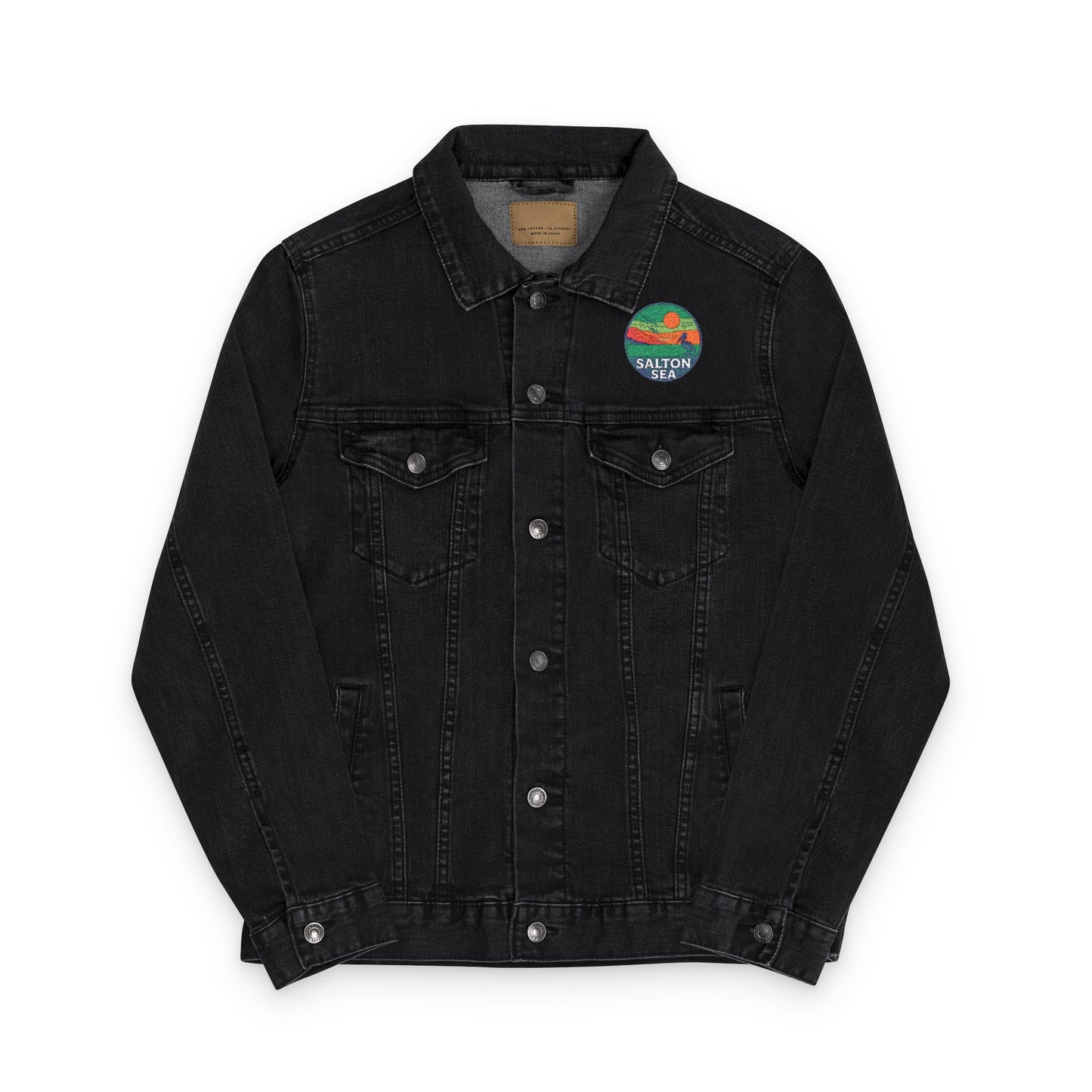 Salton Sea Unisex Embroidered Denim Jacket - Trendy Fall Fashion, Casual Layering, Everyday Wear, Stylish Gift, Unique Statement Piece