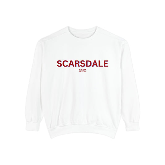 Scarsdale Cozy Sweatshirt, Unisex Garment-Dyed Crew, Casual Wear, Gift for Friends, Fall Fashion, Lounge Style