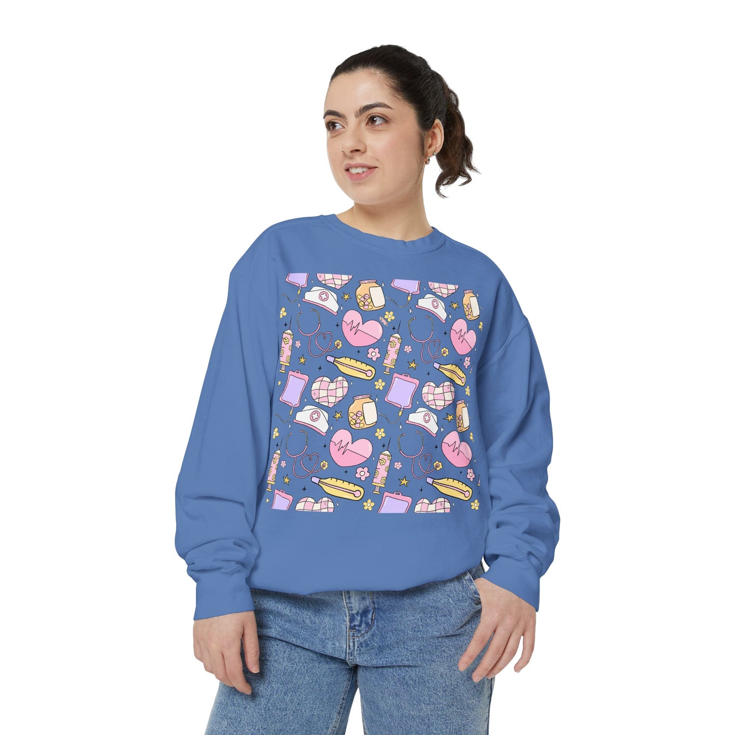 Nurse Cute Patterned Unisex Sweatshirt - Cozy Gift for Her, Trendy Casual Wear, Perfect for Fall, Spring, Birthdays, Love, Friendship