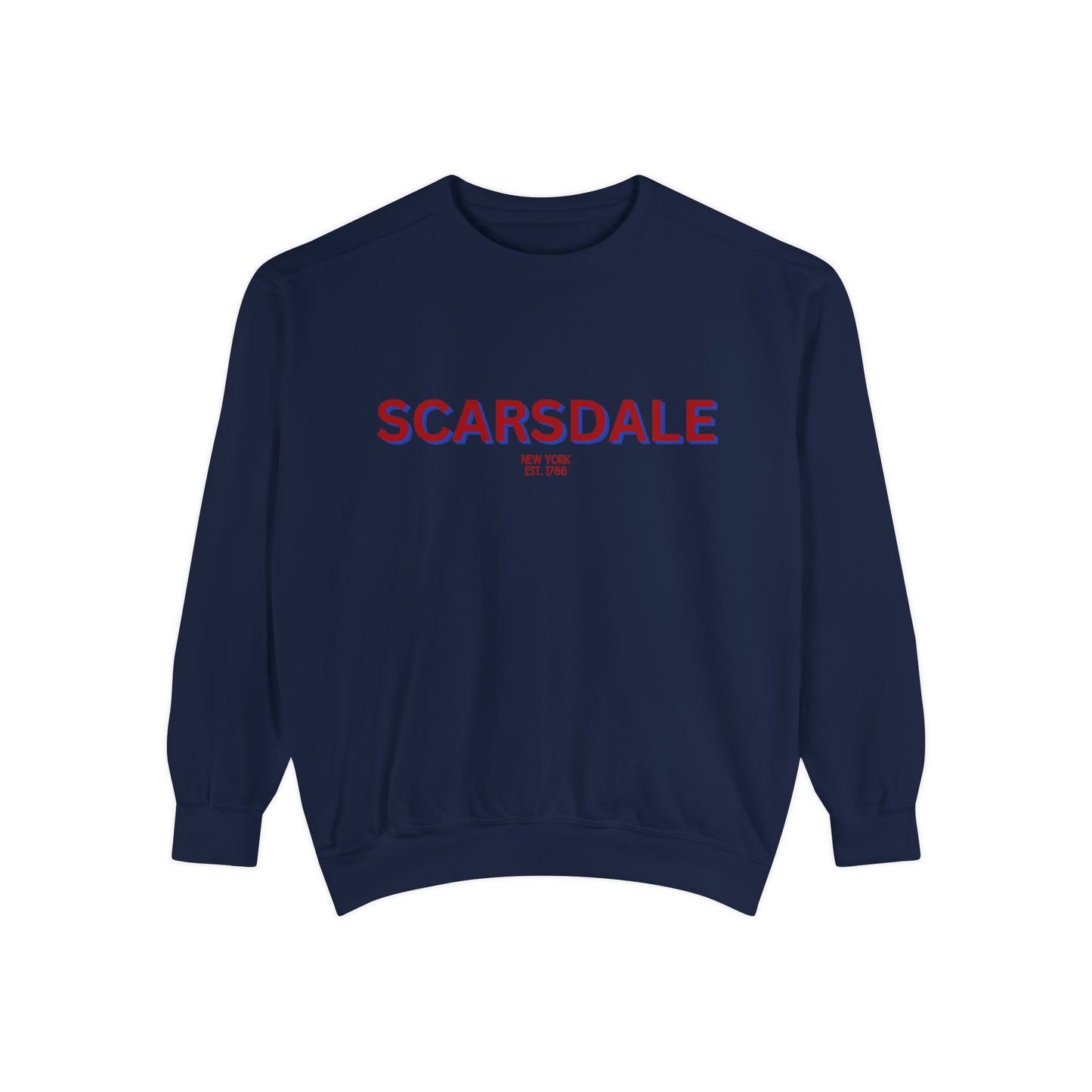 Scarsdale Cozy Sweatshirt, Unisex Garment-Dyed Crew, Casual Wear, Gift for Friends, Fall Fashion, Lounge Style