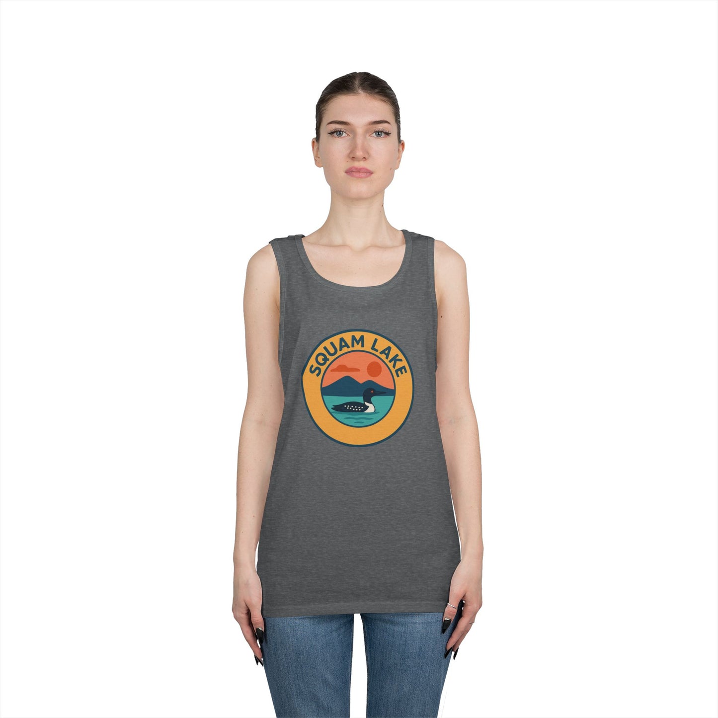 Squam Lake Vintage Unisex Heavy Cotton Tank Top, Summer Shirt, Lake Apparel, Outdoor Activity, Gift for Nature Lovers