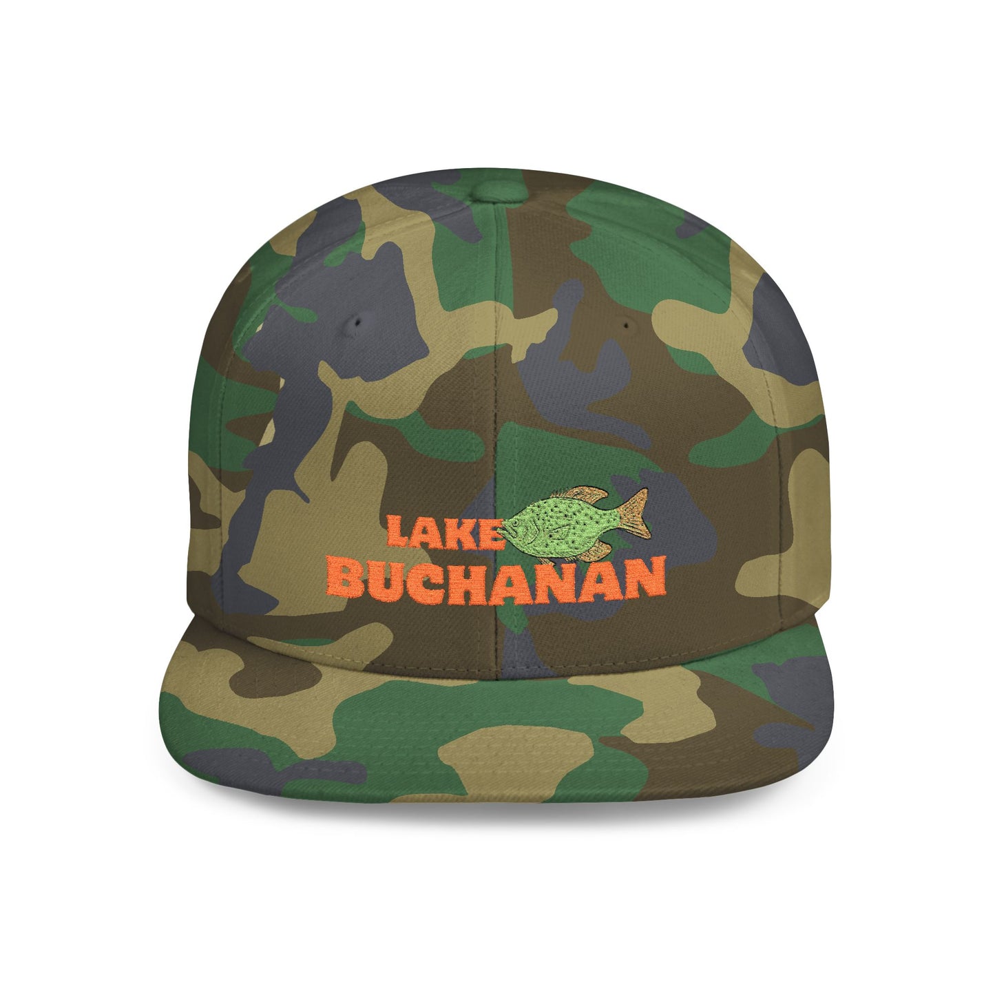 Lake Buchanan Fish Flat Bill Snapback Hat, Fishing Cap, Outdoor Gear, Lake House Gift, Summer Accessories, Stylish Headwear