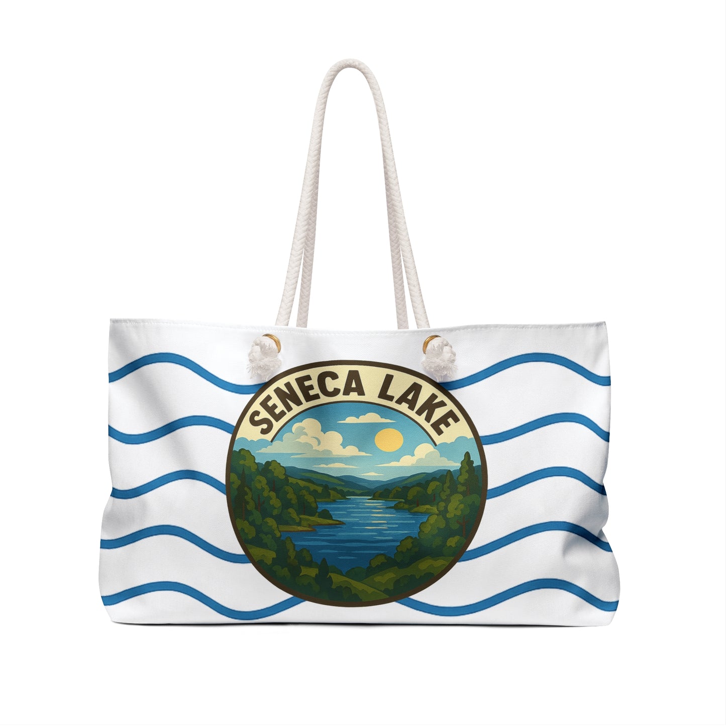 Seneca Lake Weekender Bag White | Travel Tote, Beach Bag, Vacation Essentials, Escape Bag, Lake Life Carryall