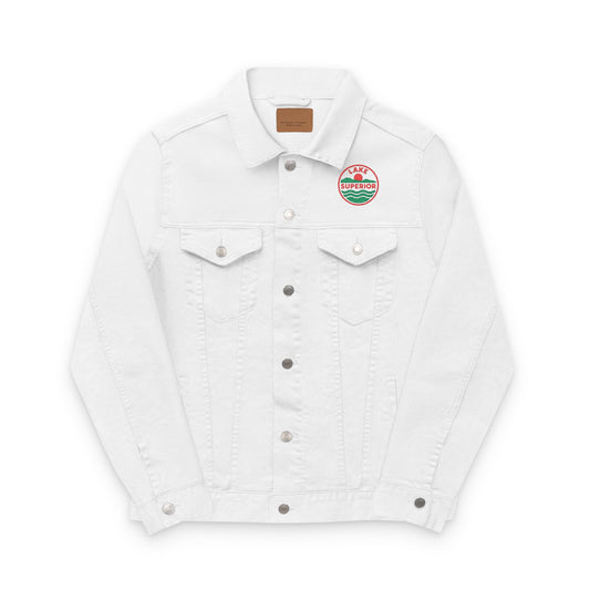 Lake Superior Unisex Embroidered Denim Jacket - Trendy Fall Fashion, Casual Layering, Everyday Wear, Stylish Gift, Unique Statement Piece
