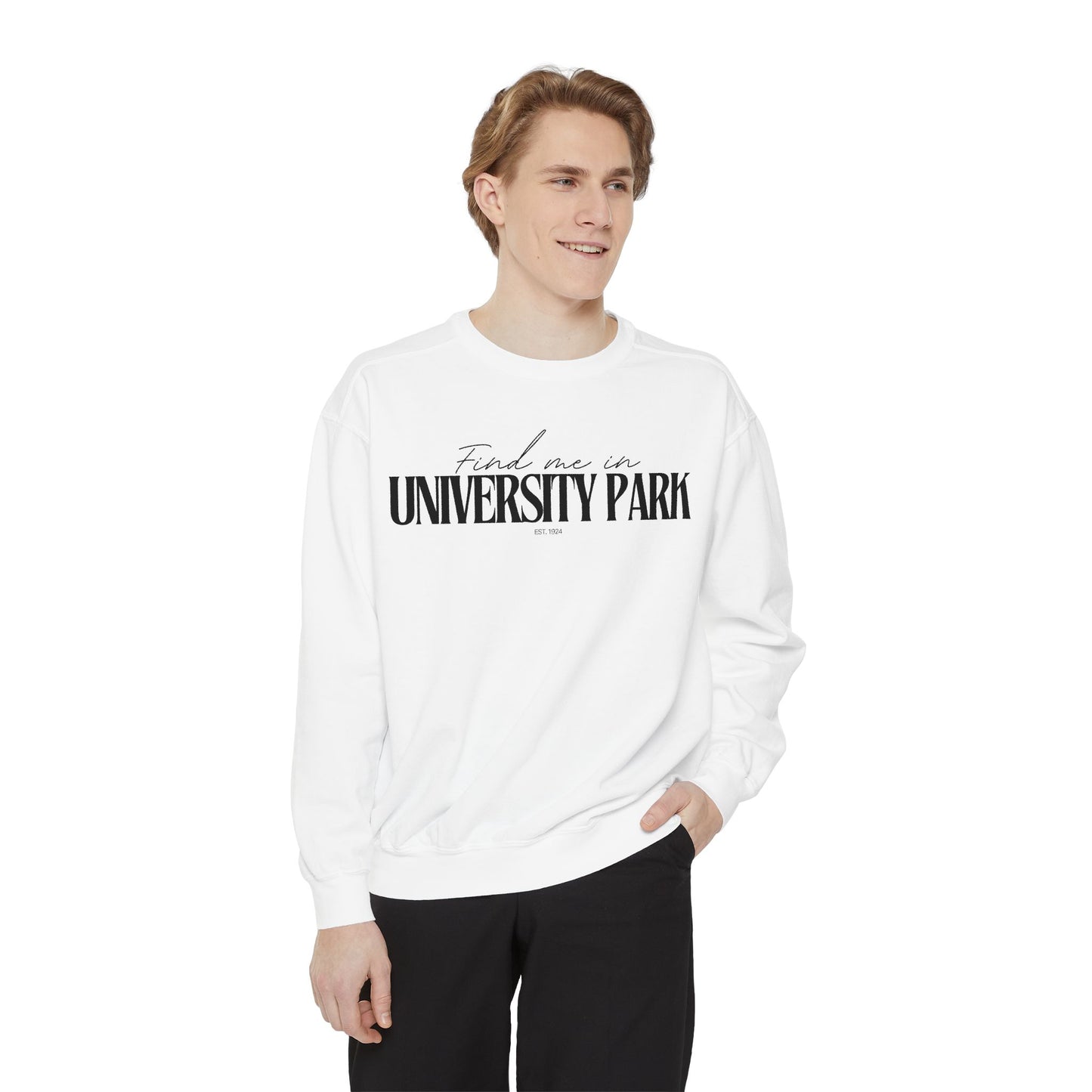 University Park Cozy Sweatshirt, Unisex Garment-Dyed Crew, Casual Wear, Gift for Friends, Fall Fashion, Lounge Style