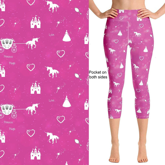 Princess Unicorn Carriage Capri Leggings with Pockets