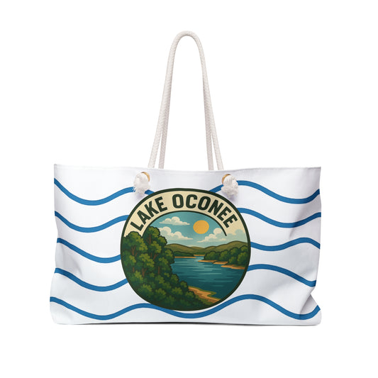Lake Oconee Weekender Bag White | Travel Tote, Beach Bag, Vacation Essentials, Escape Bag, Lake Life Carryall