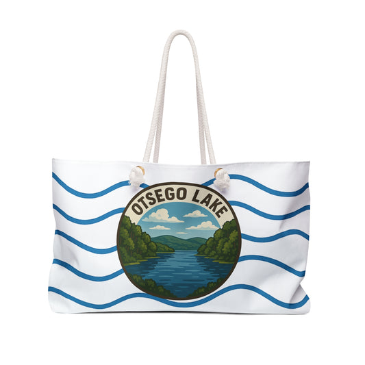 Otsego Lake Weekender Bag White | Travel Tote, Beach Bag, Vacation Essentials, Escape Bag, Lake Life Carryall
