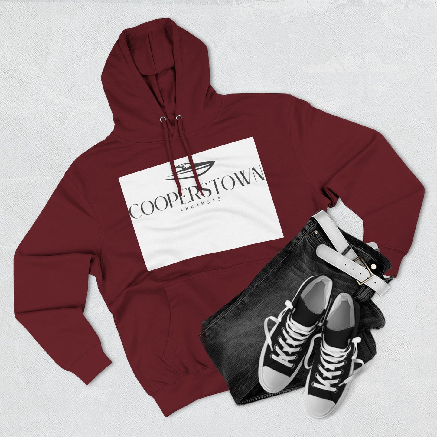 Cooperstown Stylish Three-Panel Fleece Hoodie for Cozy Days, Casual Wear, Warm Layering, Gift for Him or Her