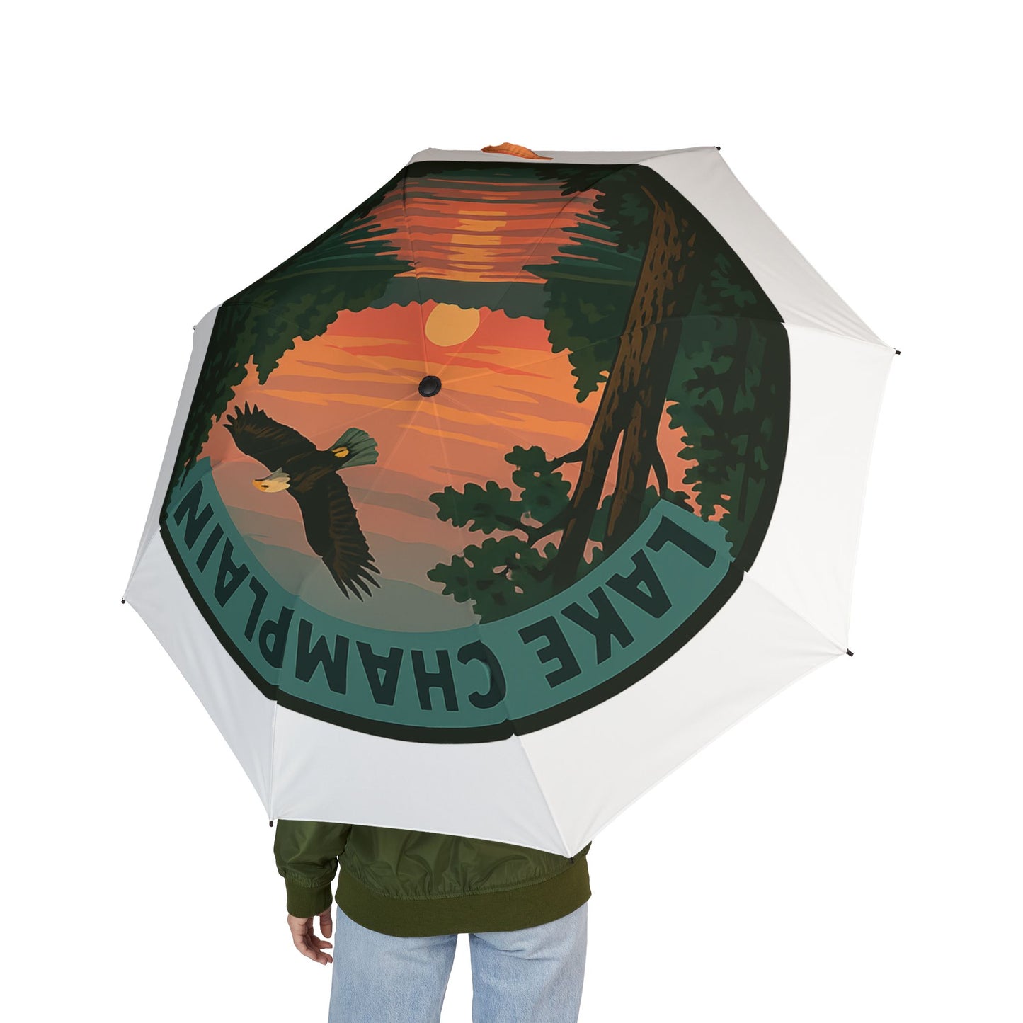 Lake Champlain Semi-Automatic Foldable Umbrella, Travel Umbrella, Outdoor Gear, Gifts for Nature Lovers, Rainy Day Essential