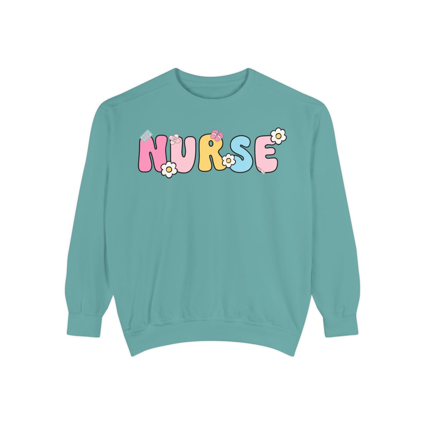 Nurse Sweatshirt, Unisex Garment-Dyed Pullover, Gift for Nurses, Cozy Medical Apparel, Flower Power Sweatshirt, Nursing School