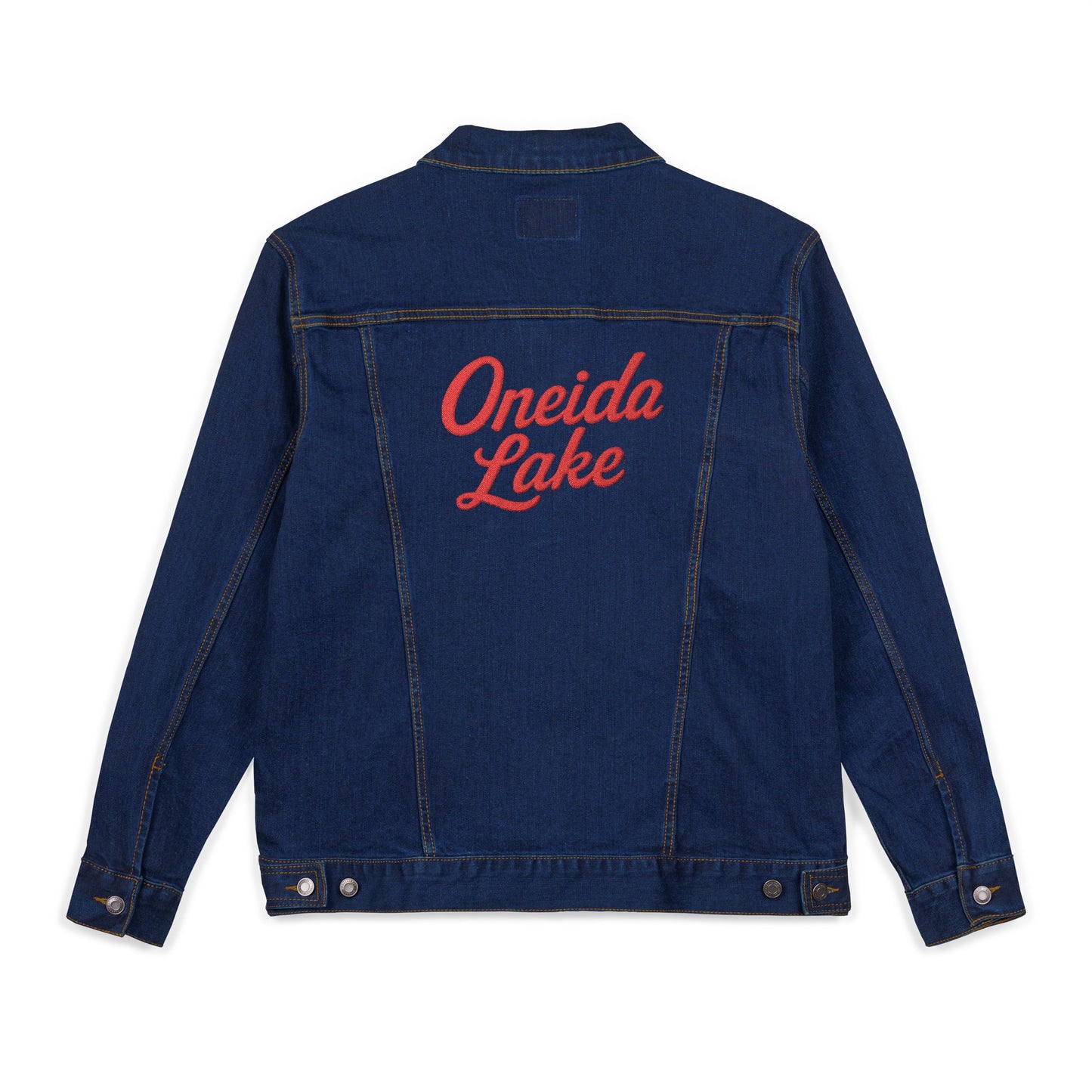 Oneida Lake Unisex Embroidered Denim Jacket - Trendy Fall Fashion, Casual Layering, Everyday Wear, Stylish Gift, Unique Statement Piece