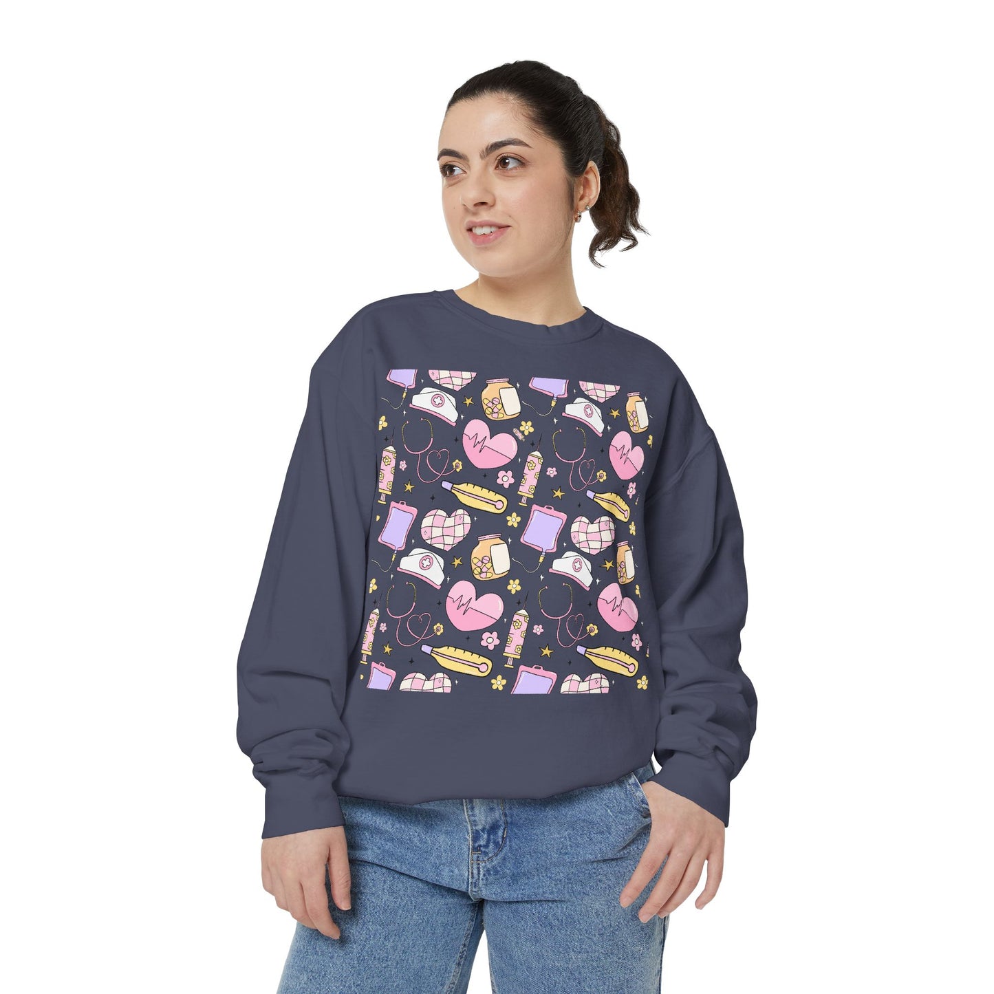 Nurse Cute Patterned Unisex Sweatshirt - Cozy Gift for Her, Trendy Casual Wear, Perfect for Fall, Spring, Birthdays, Love, Friendship