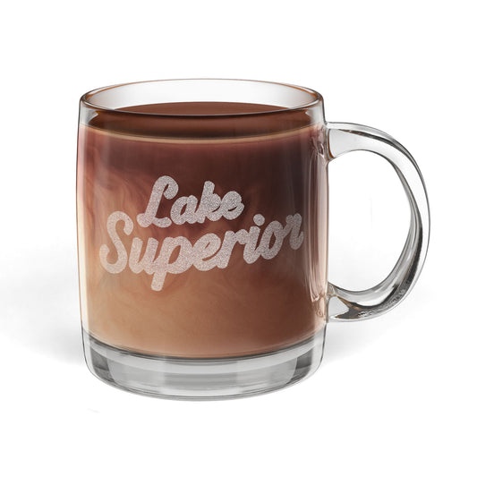 Lake Superior Engraved Coffee Mug - Personalized Glass Cup for Coffee Lovers, Gifts for Birthdays, Weddings, Housewarming, Custom Drinkware