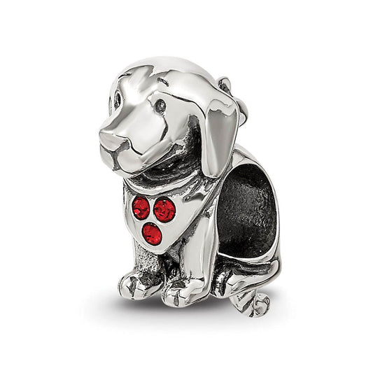 Sterling Silver & Red Crystals Bandana Dog w/ Dangling Tail Bead Charm