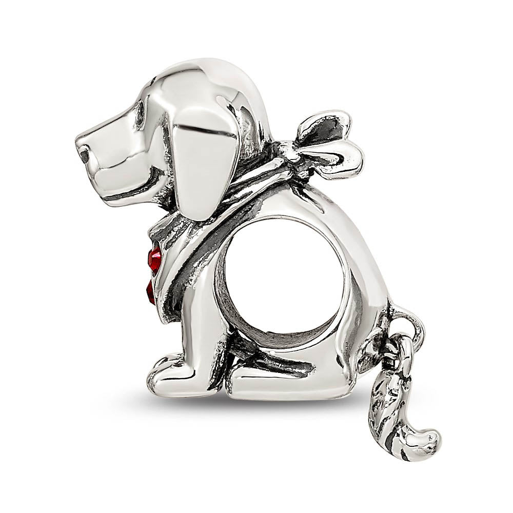 Sterling Silver & Red Crystals Bandana Dog w/ Dangling Tail Bead Charm
