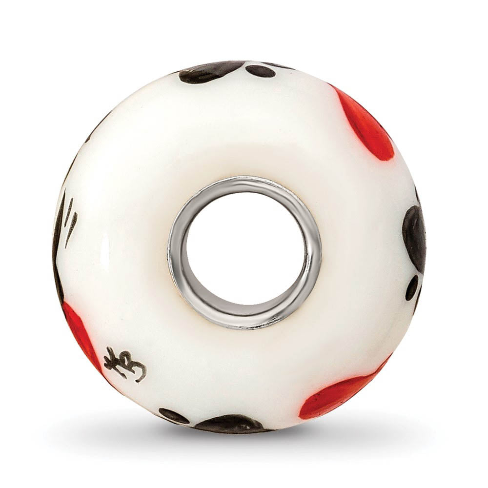 Fenton White Muttley Dog Glass & Sterling Silver Bead Charm