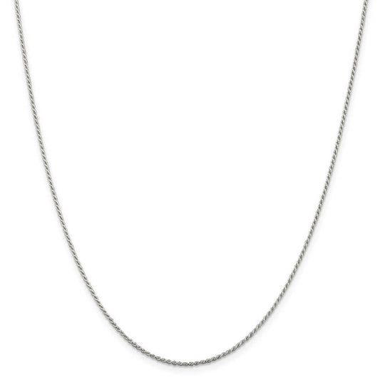 1.1mm Rhodium Plated Sterling Silver Solid D/C Rope Chain Necklace