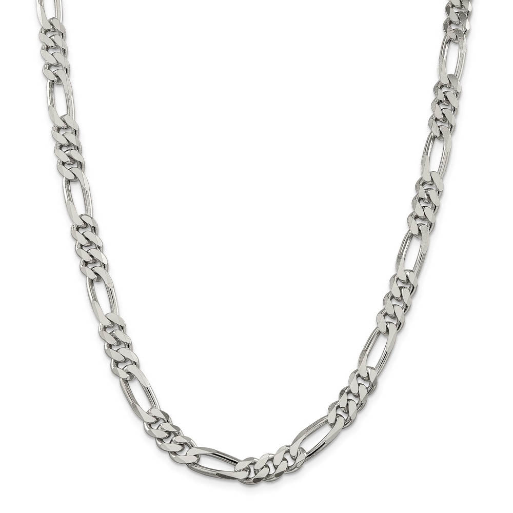 Men's 8mm Sterling Silver, Solid Figaro Chain Necklace