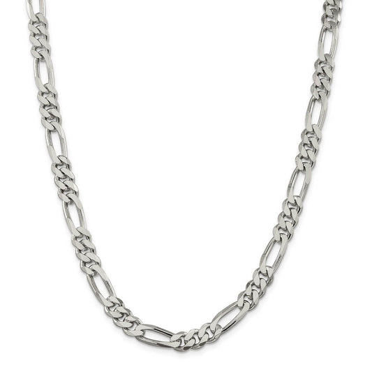 Men's 8mm Sterling Silver, Solid Figaro Chain Necklace