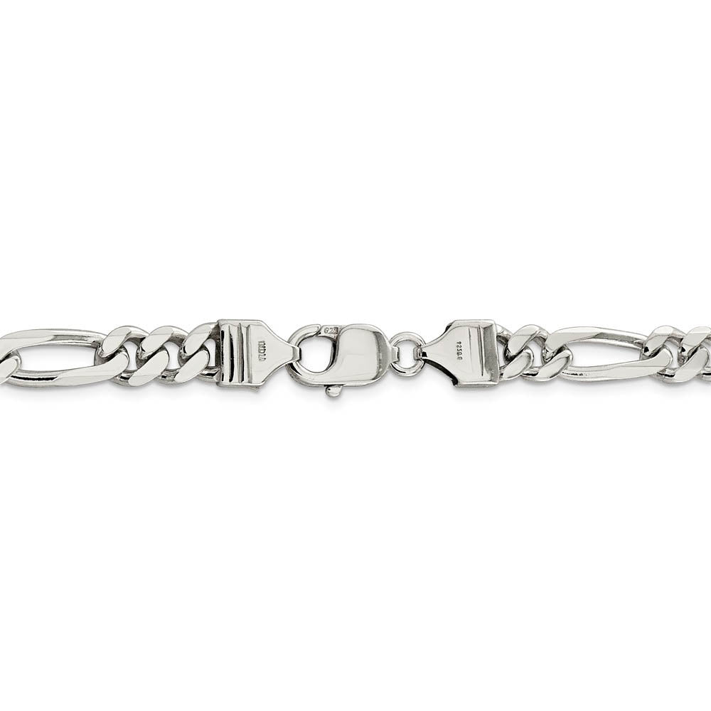 Men's 8mm Sterling Silver, Solid Figaro Chain Necklace