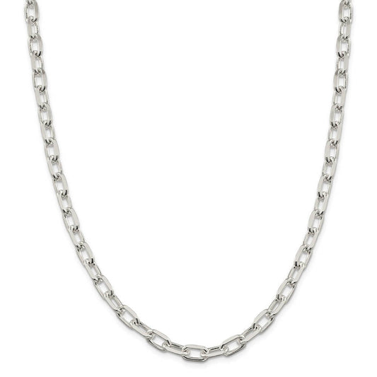 Men's 7.5mm Sterling Silver D/C Solid Elongated Cable Chain Necklace