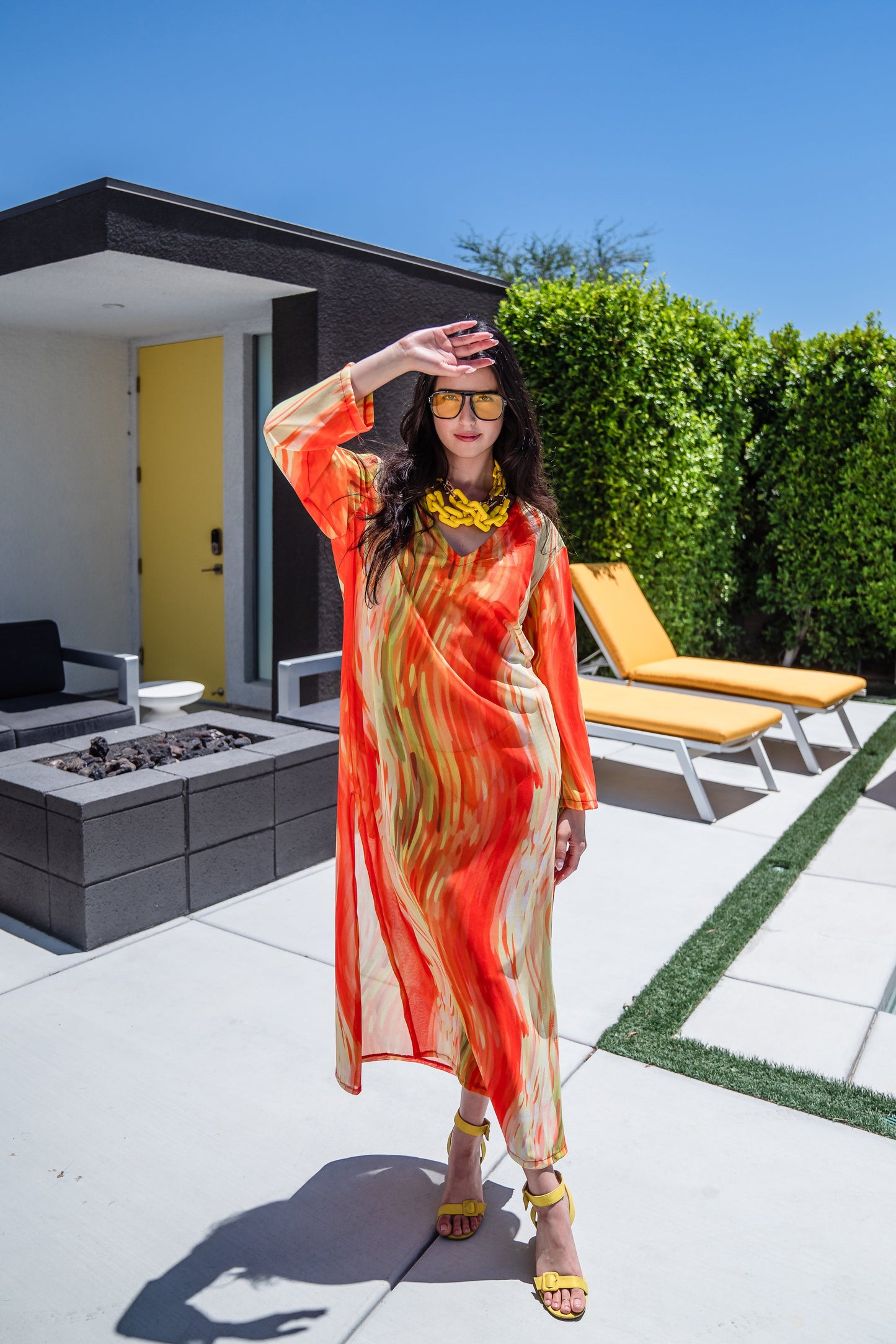 Citron Longline Caftan With Sleeves