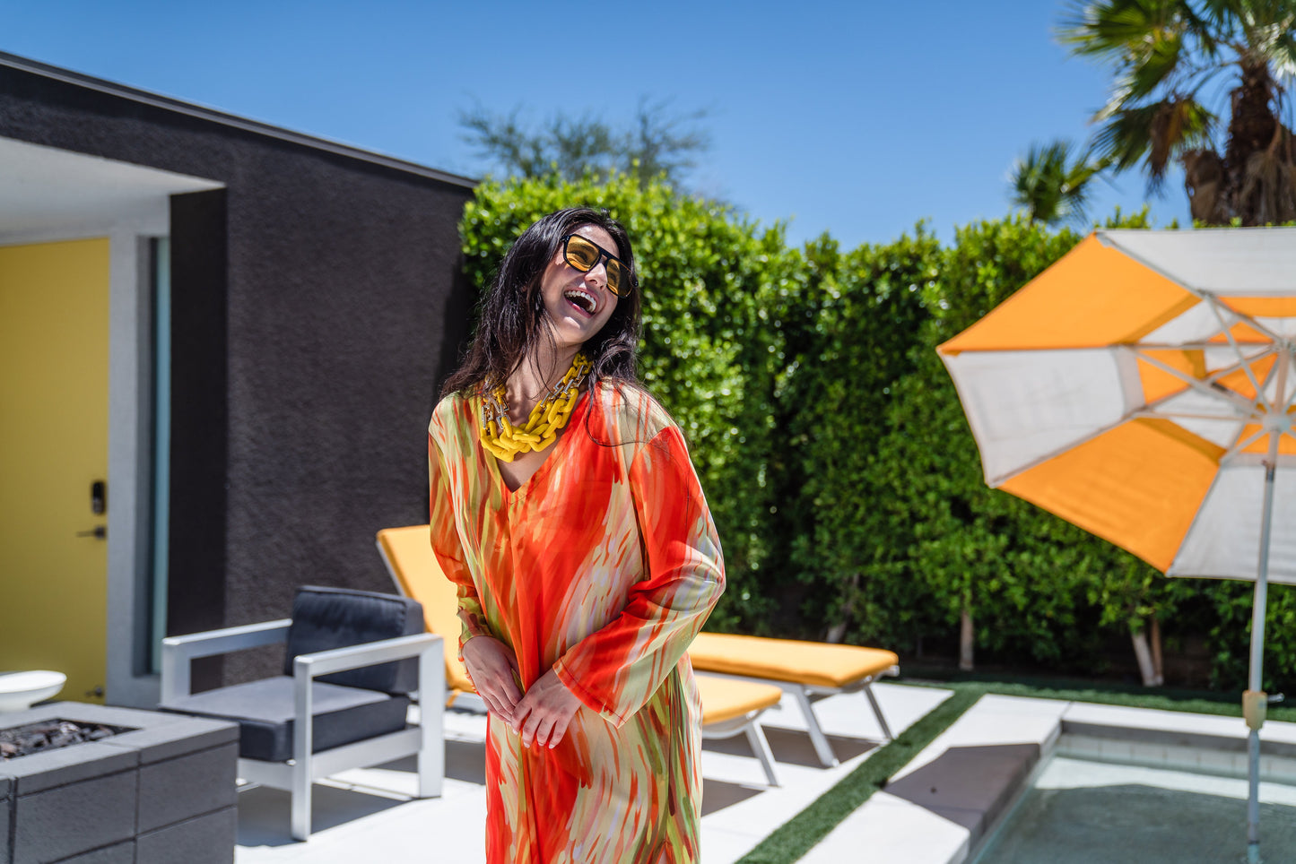 Citron Longline Caftan With Sleeves