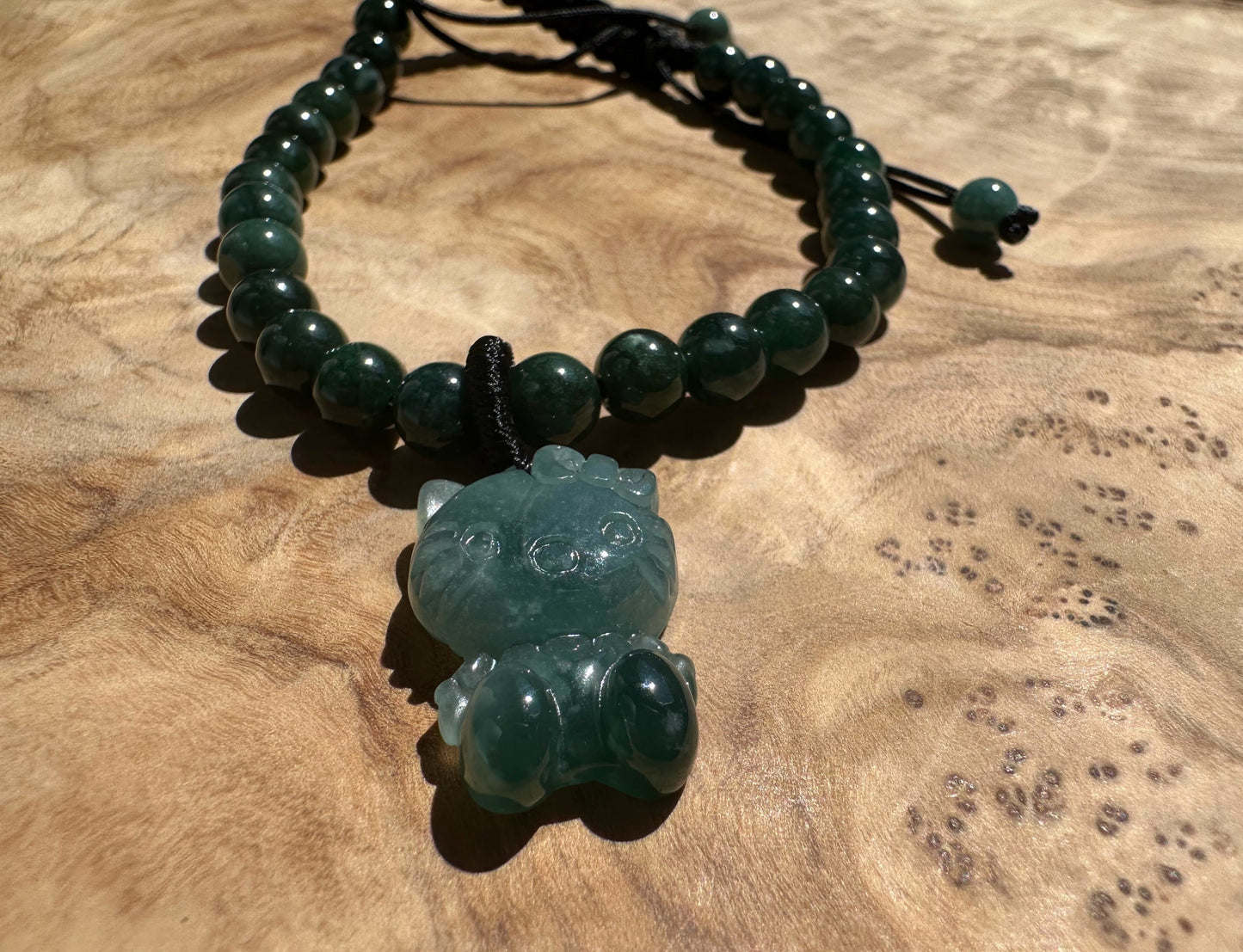 Guatemalan Jadeite Bead Bracelet Kitty - Adjustable