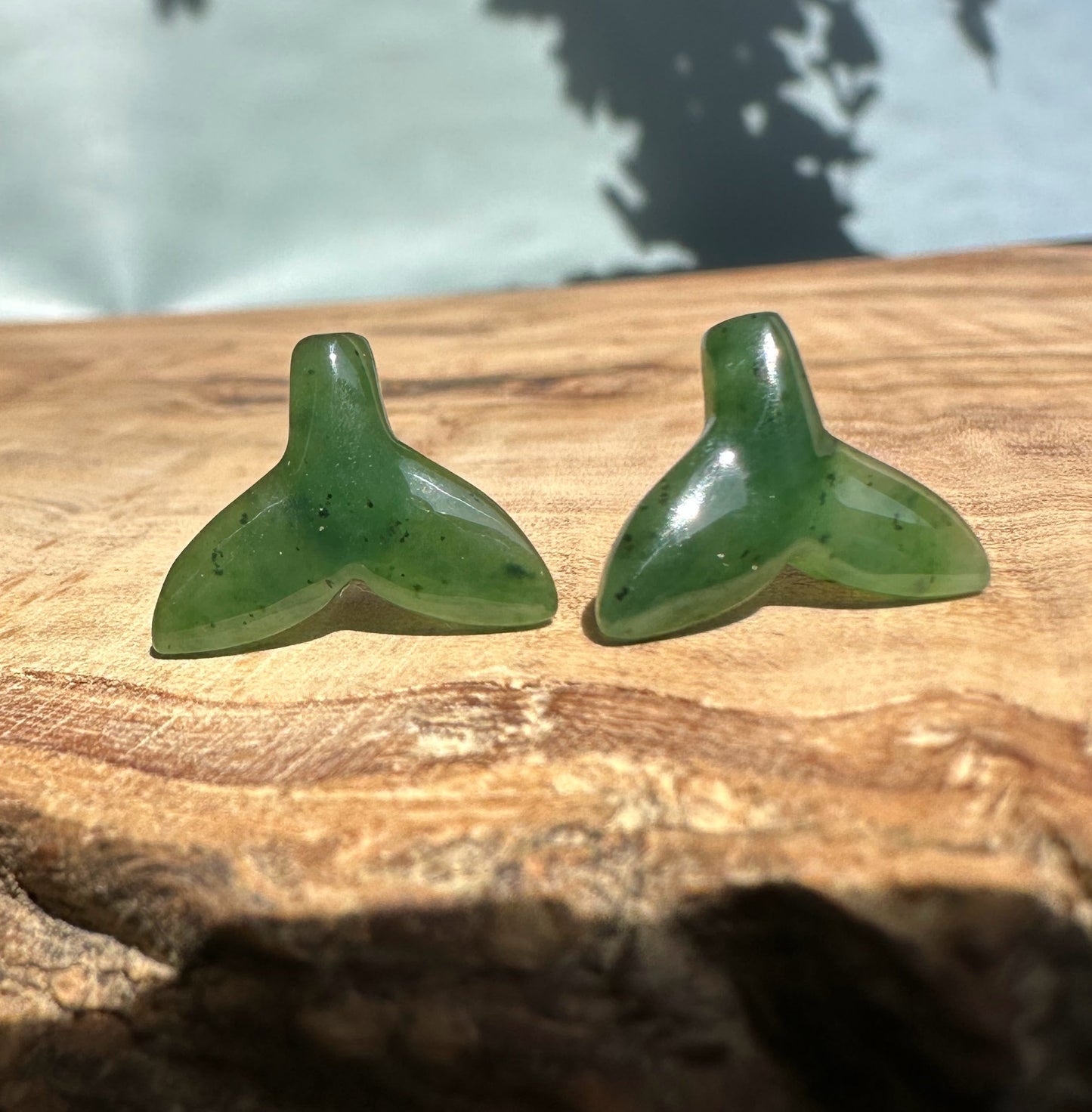 Jade Whale Tail Stud Earrings, 15mm
