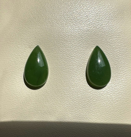 Pear Shape Jade Stud Earrings, 14mm
