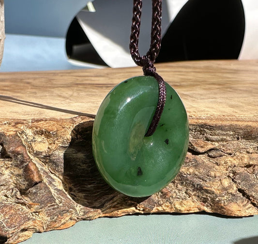 Jade PI (Donut) on Nylon Brown Cord - 25mm